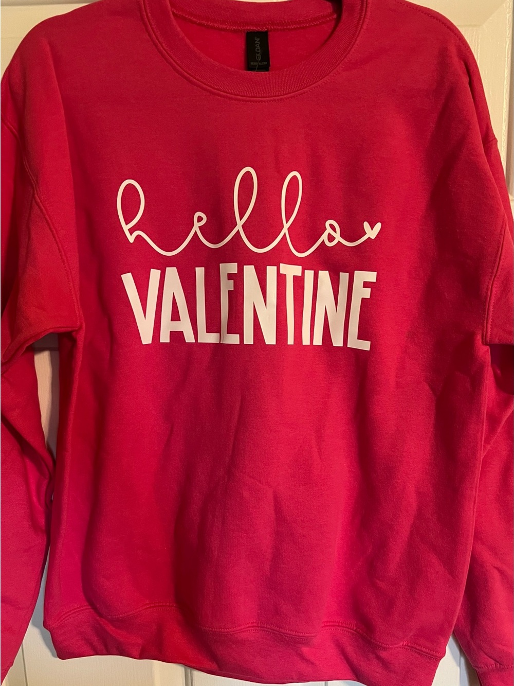 Gildan Hot Pink "hello VALENTINE" Crewneck Sweatshirt